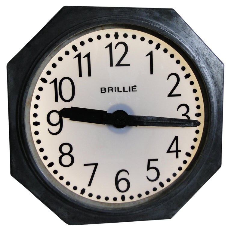 Vintage French Brillie Station Railway Clock Factory Industrial, Paris, France For Sale