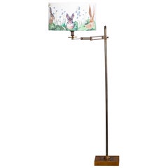 Vintage French Bronze and Brass Swing Arm Lamp, circa 1940 with Rabbit Shade