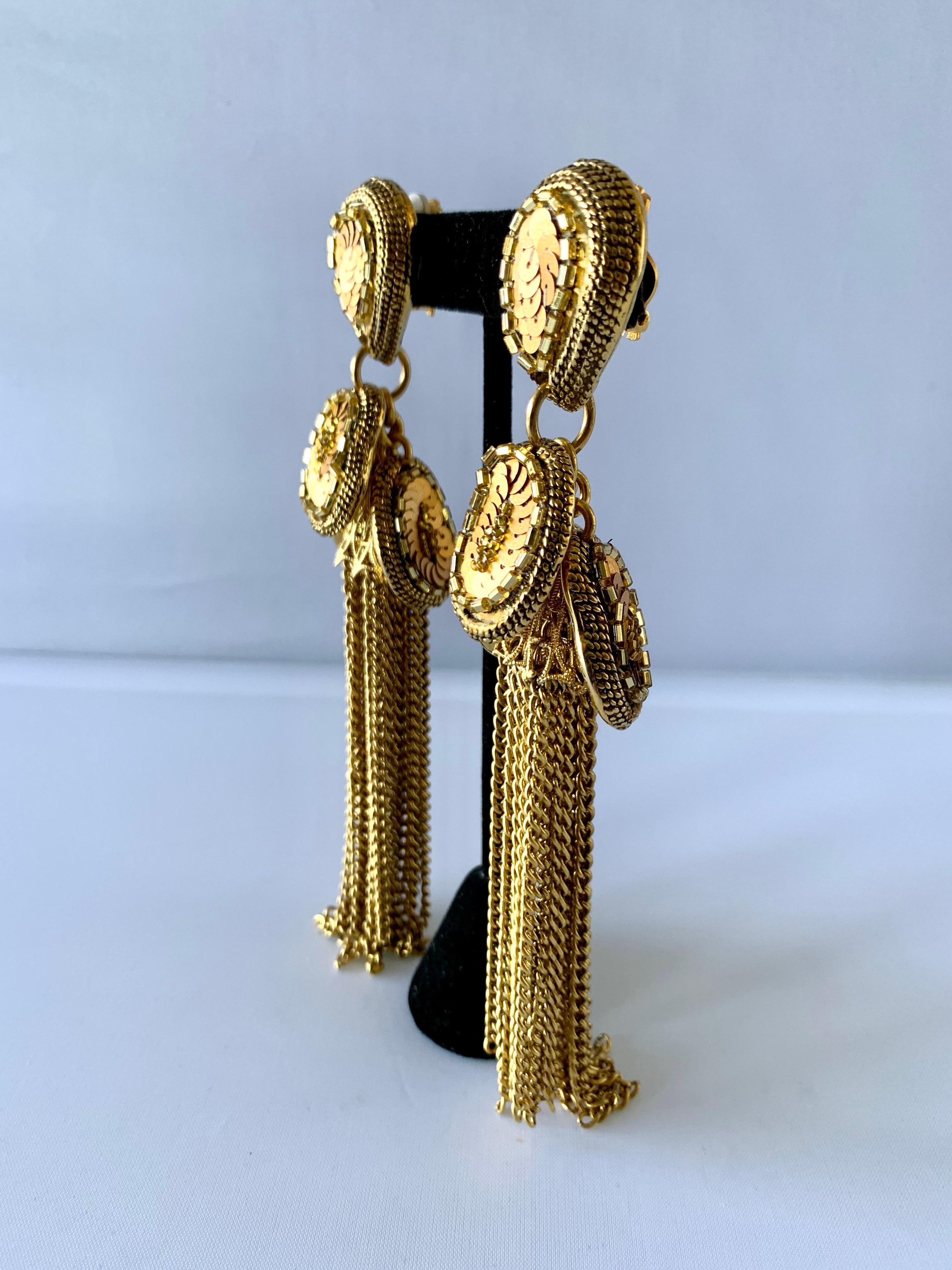 Vintage Französisch Bronze und Gold Perlen Quaste Aussage Ohrringe  (Kunsthandwerker*in) im Angebot