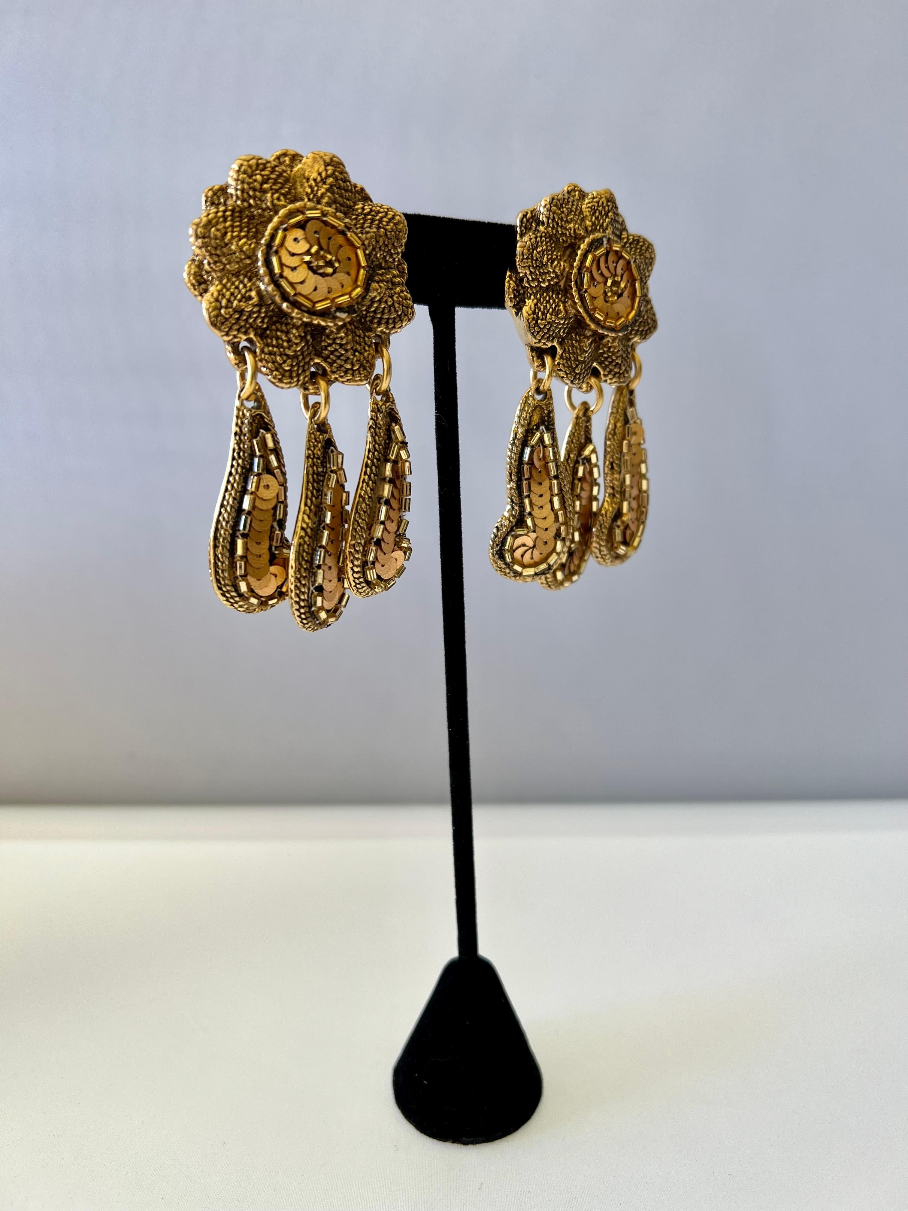 Vintage French Bronze Beaded Dangle Earrings  In Excellent Condition In Palm Springs, CA