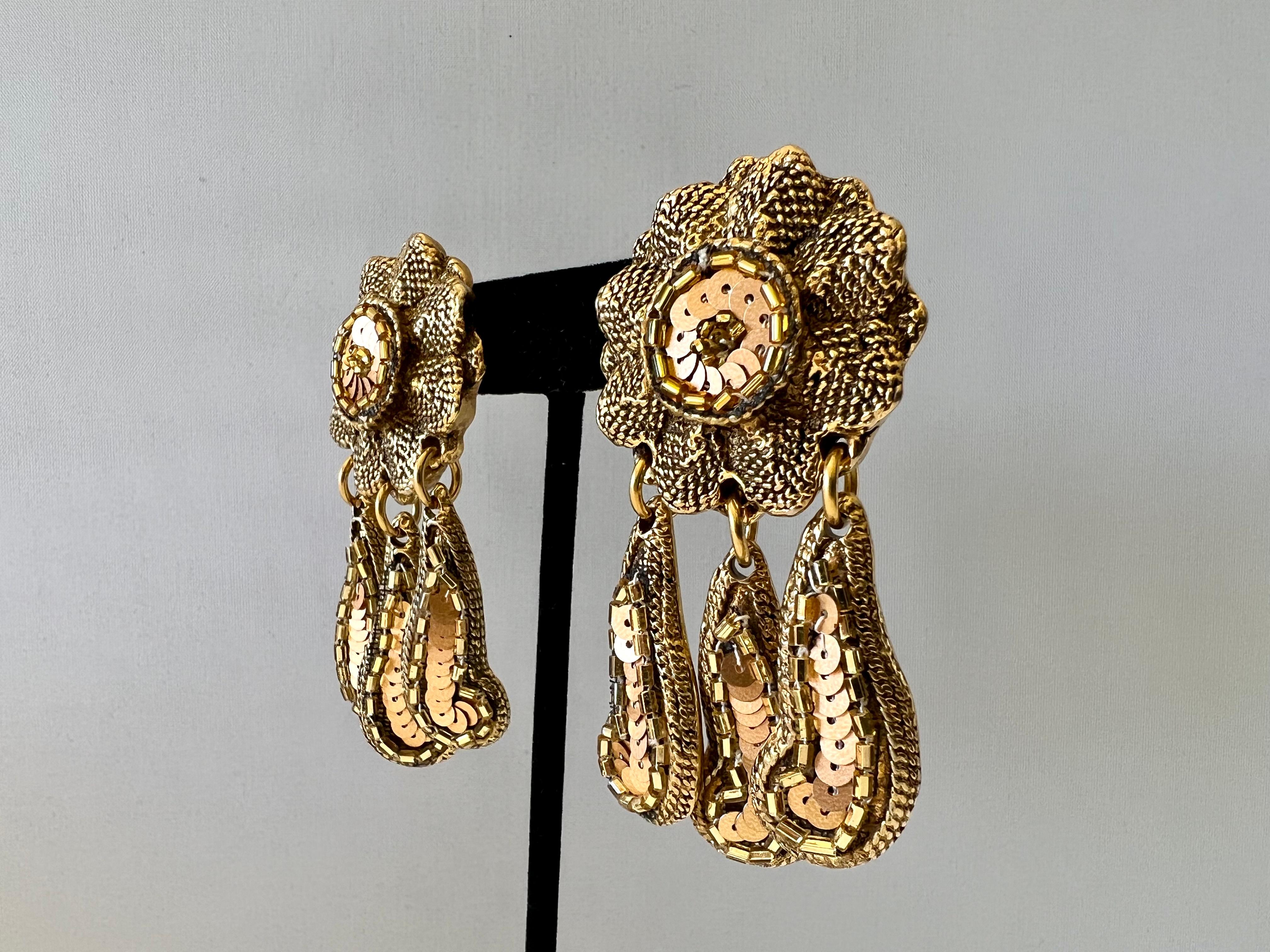 Women's Vintage French Bronze Beaded Dangle Earrings 
