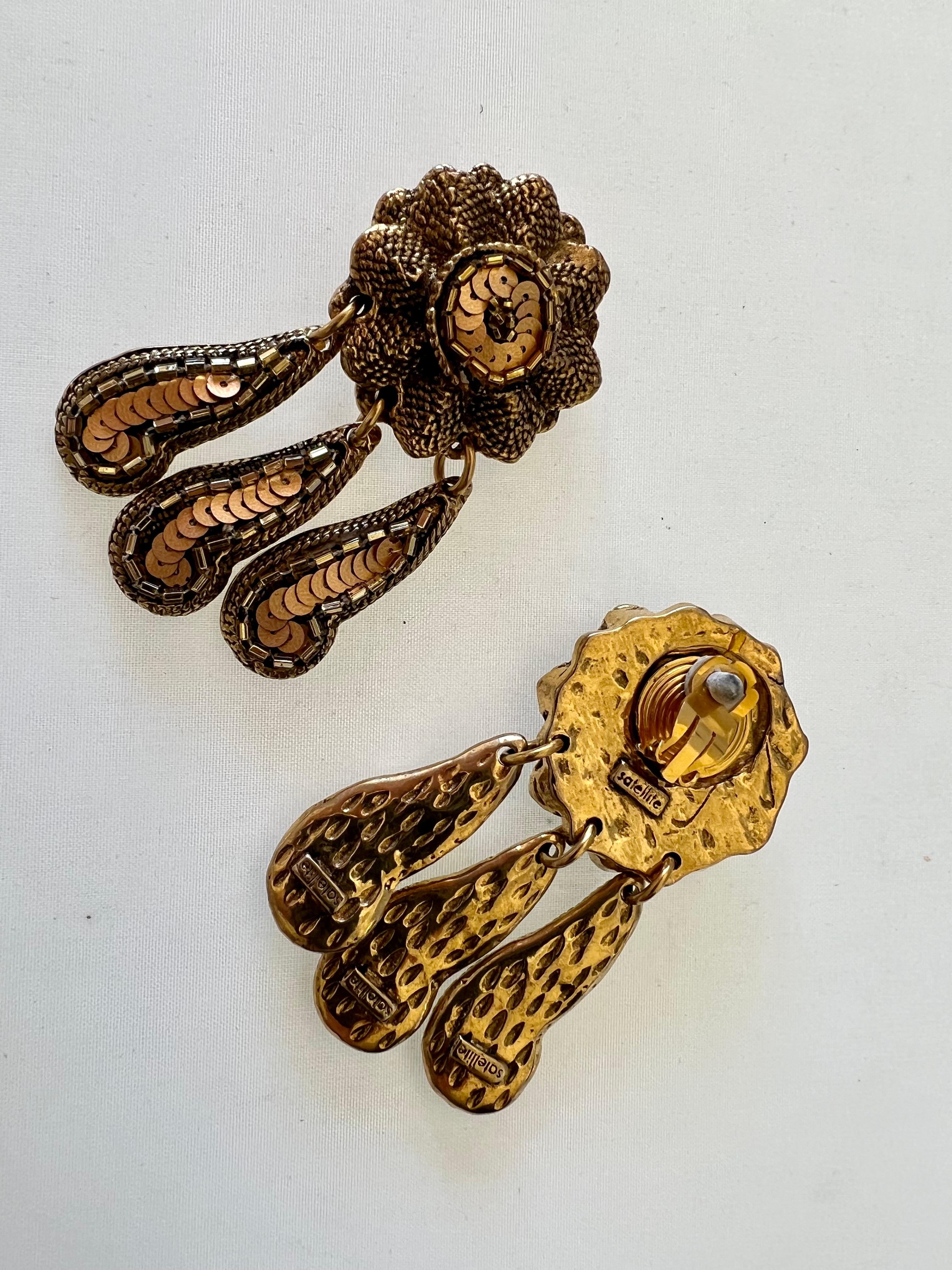 Vintage French Bronze Beaded Dangle Earrings  1