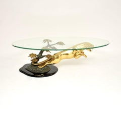 Vintage French Bronze, Brass and Marble Leaping Jaguar Coffee Table