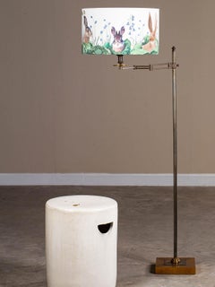 Vintage French Bronze and Brass Swing Arm Lamp, circa 1940 with Rabbit Shade