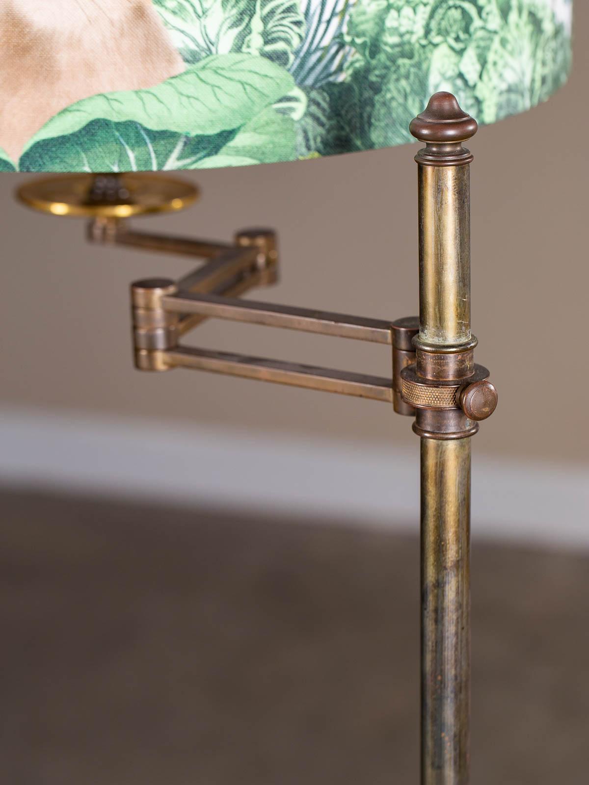 Vintage French Bronze and Brass Swing Arm Lamp, circa 1940 with Rabbit Shade 1