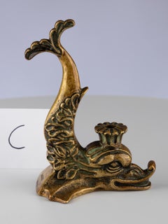 Bougeoir à dauphin en bronze français vintage, Bougeoir par Max Le Verrier