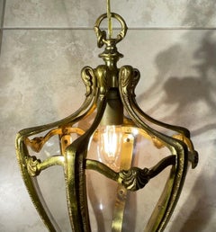 Vintage French Bronze Lantern Pendant Light
