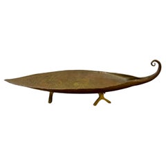 Plato de hojas de bronce francés vintage de Loys Paris, con motivo de peces