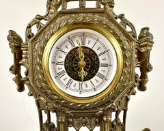Vintage French Bronze Mantel Clock, 1950s Mid-Century Decor