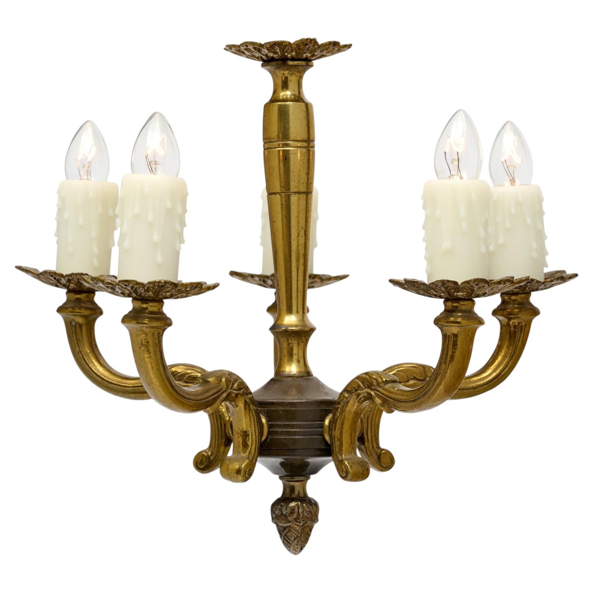 Vintage français, bronze, petit lustre, Circa 1930