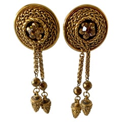 Boucles d'oreilles en bronze français vintage avec pompons 