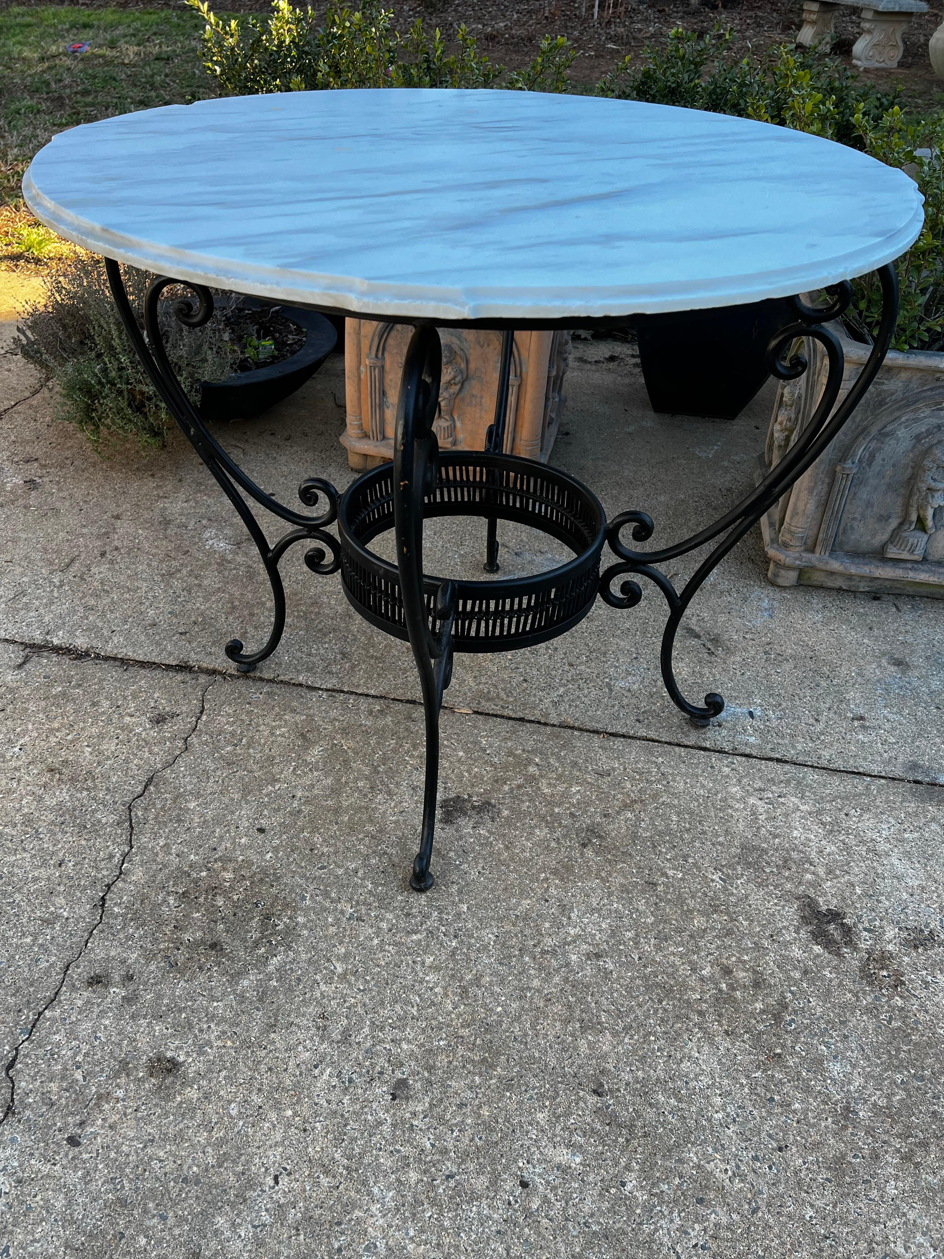 Vintage French Bronzed Metal Garden Table with Marble Top For Sale 2