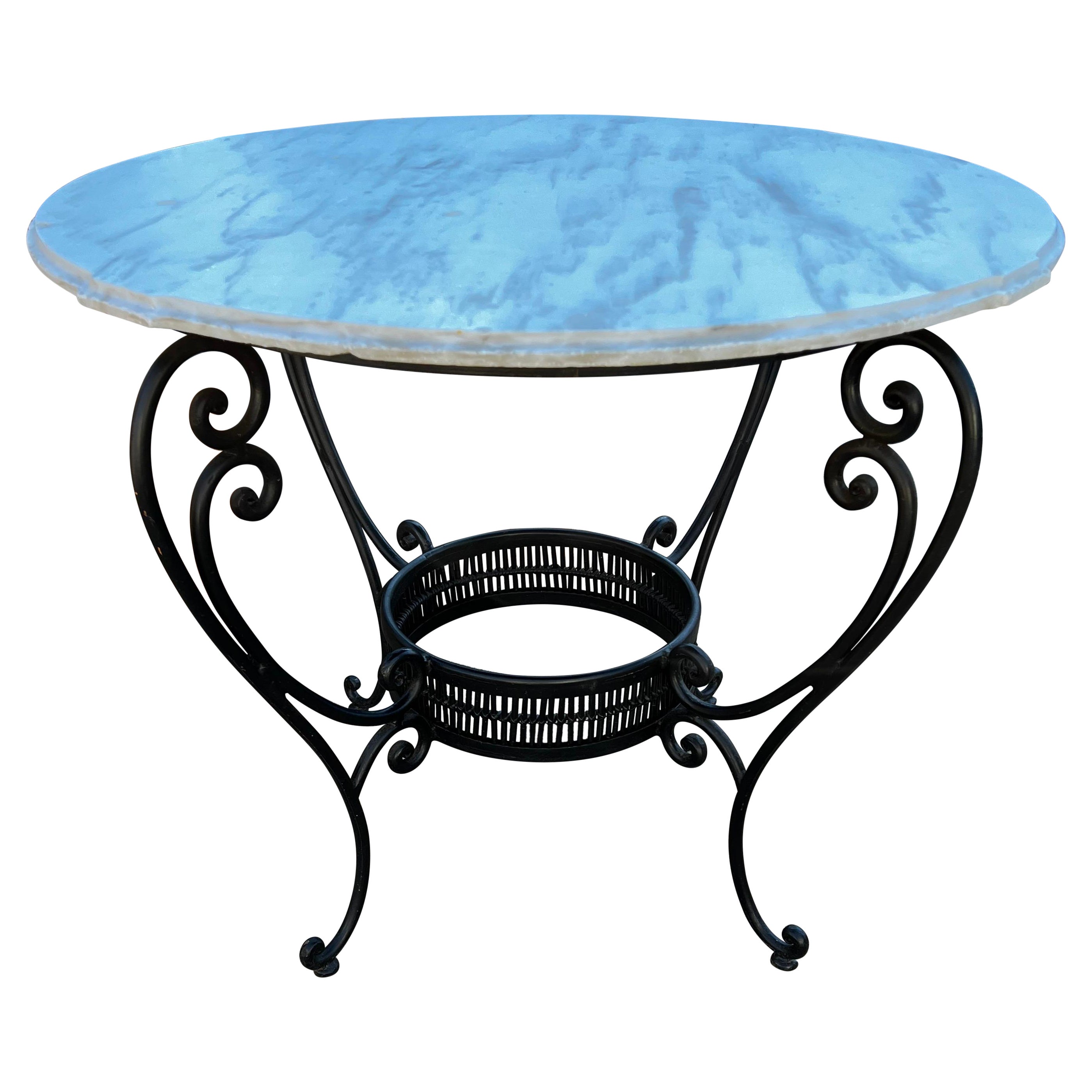 Französischer Gartentisch aus bronziertem Metall mit Marmorplatte, Vintage im Angebot