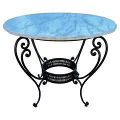 Mesa de jardín francesa vintage de metal bronceado con tapa de mármol