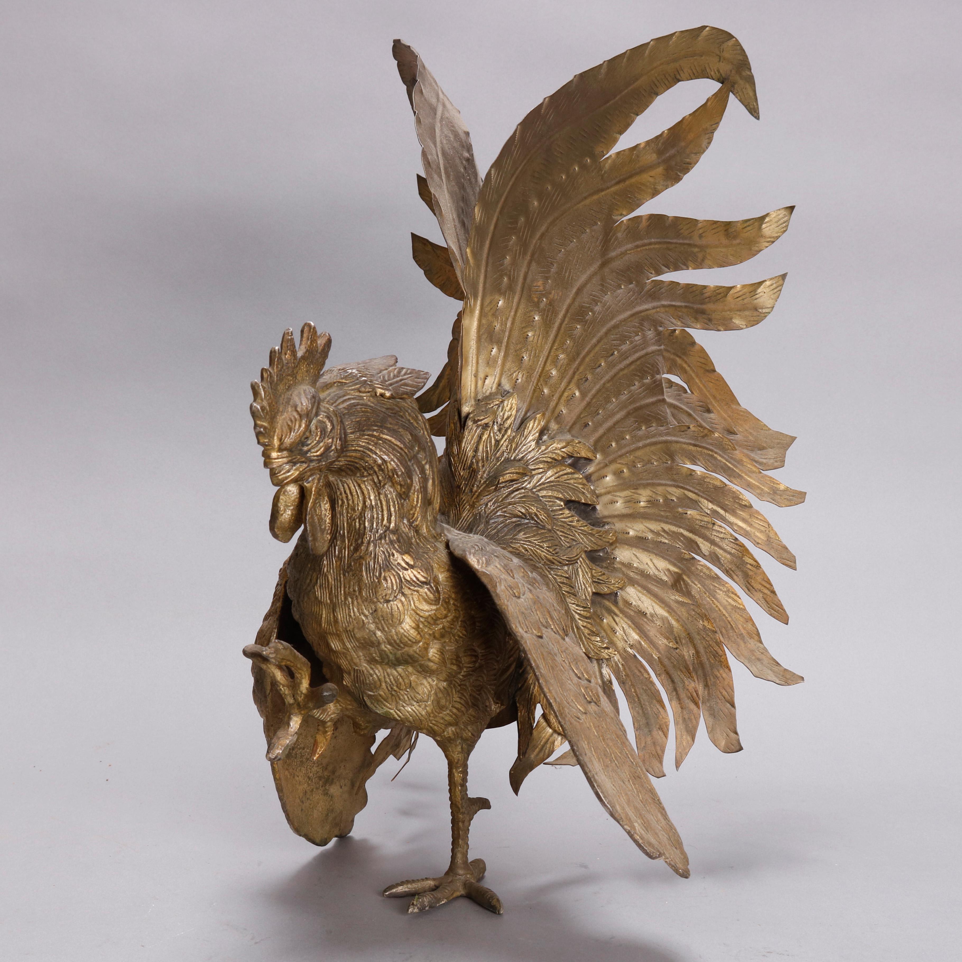 Vintage French Bronzed Metal Sculptures of Cock Fighting Roosters, circa 1930 4