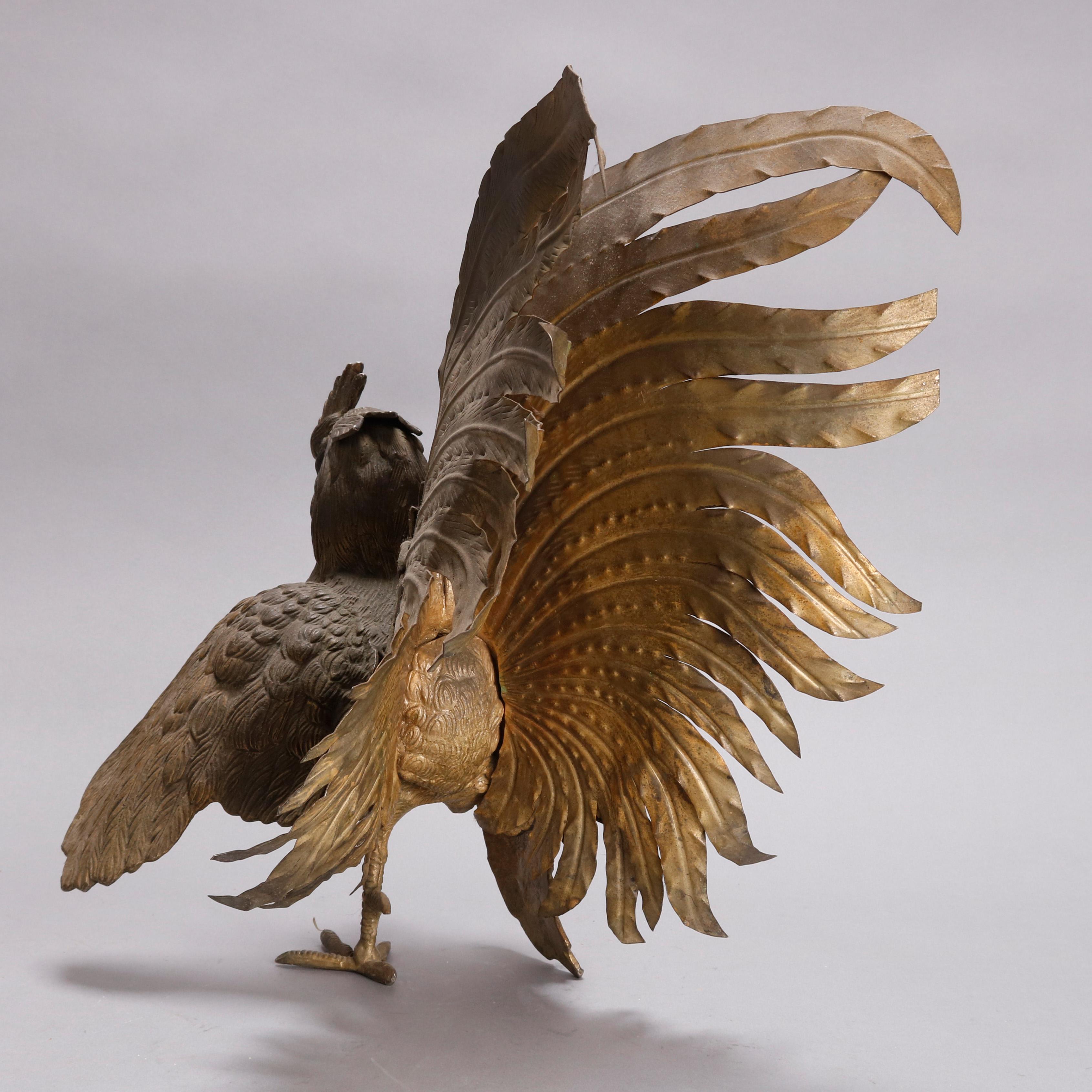 Vintage French Bronzed Metal Sculptures of Cock Fighting Roosters, circa 1930 5