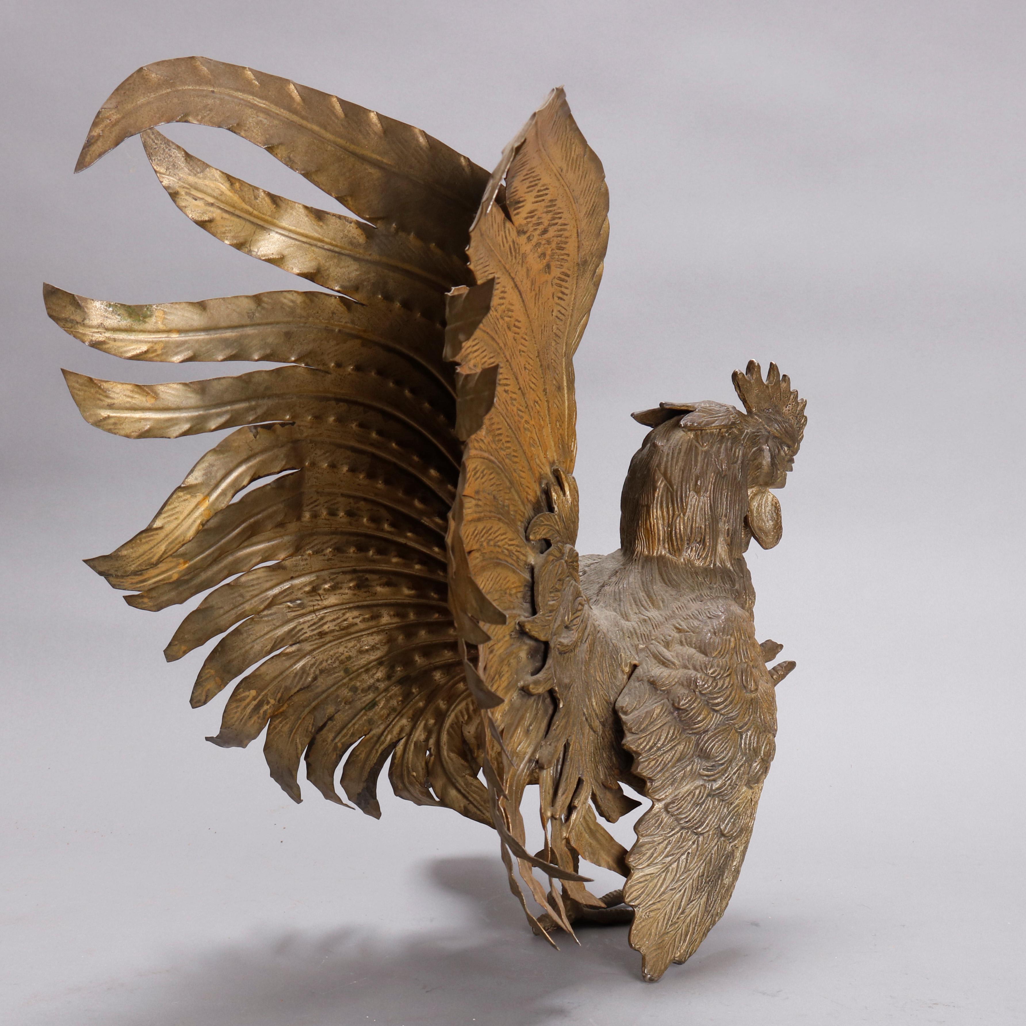 Vintage French Bronzed Metal Sculptures of Cock Fighting Roosters, circa 1930 6