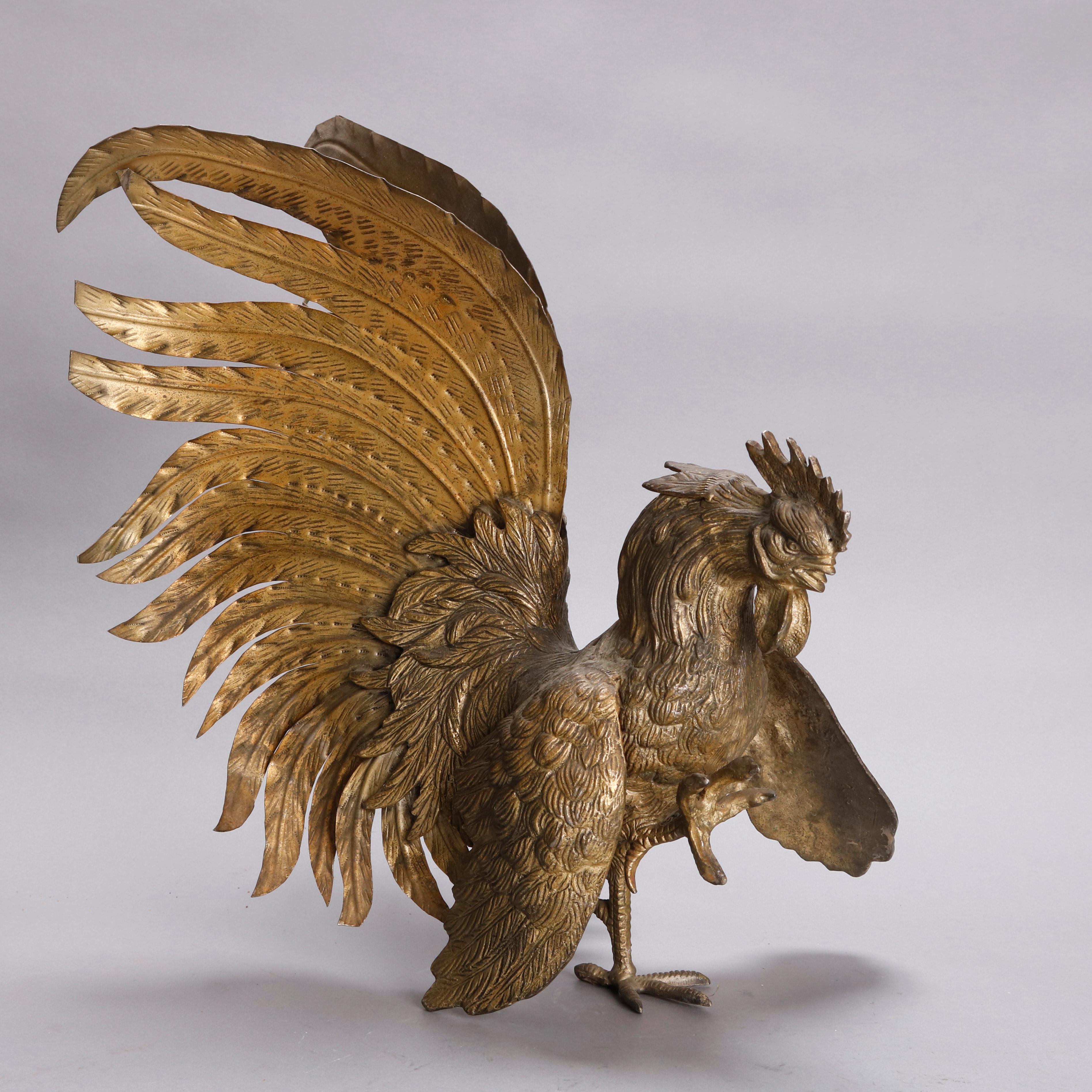 Vintage French Bronzed Metal Sculptures of Cock Fighting Roosters, circa 1930 7