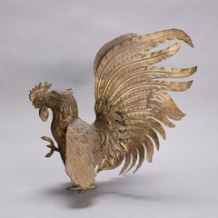 Vintage French Bronzed Metal Sculptures of Cock Fighting Roosters, circa 1930