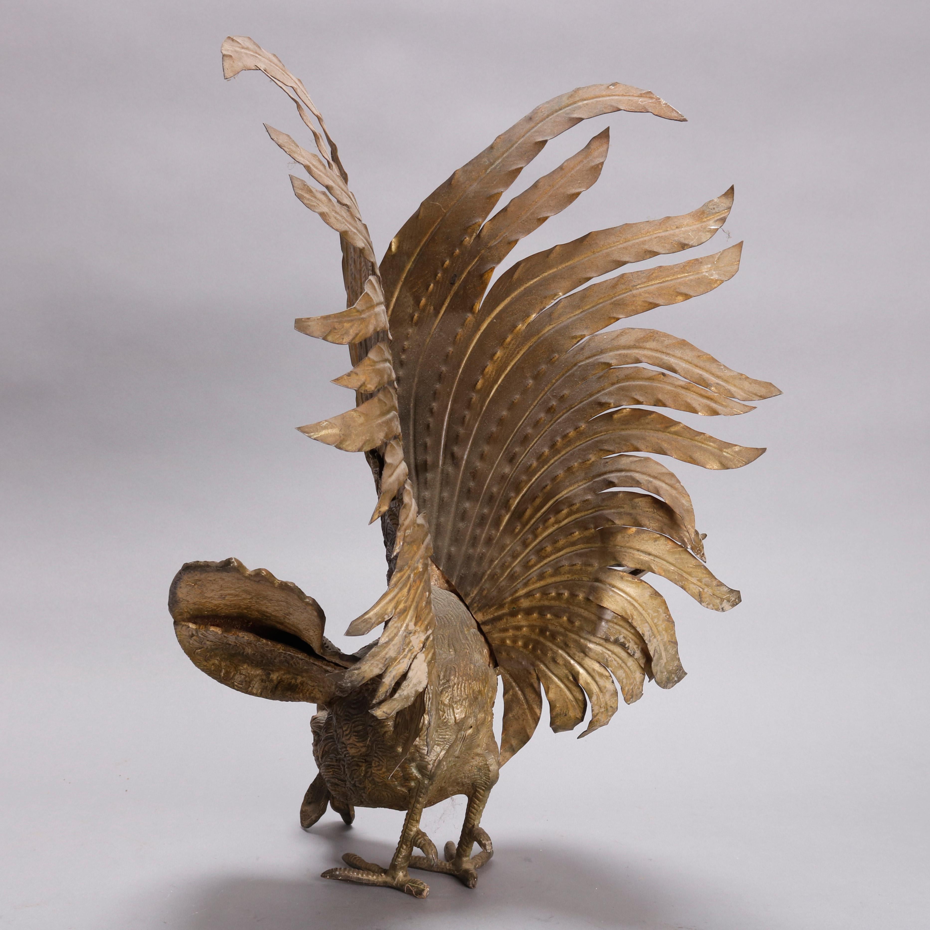 Vintage French Bronzed Metal Sculptures of Cock Fighting Roosters, circa 1930 1