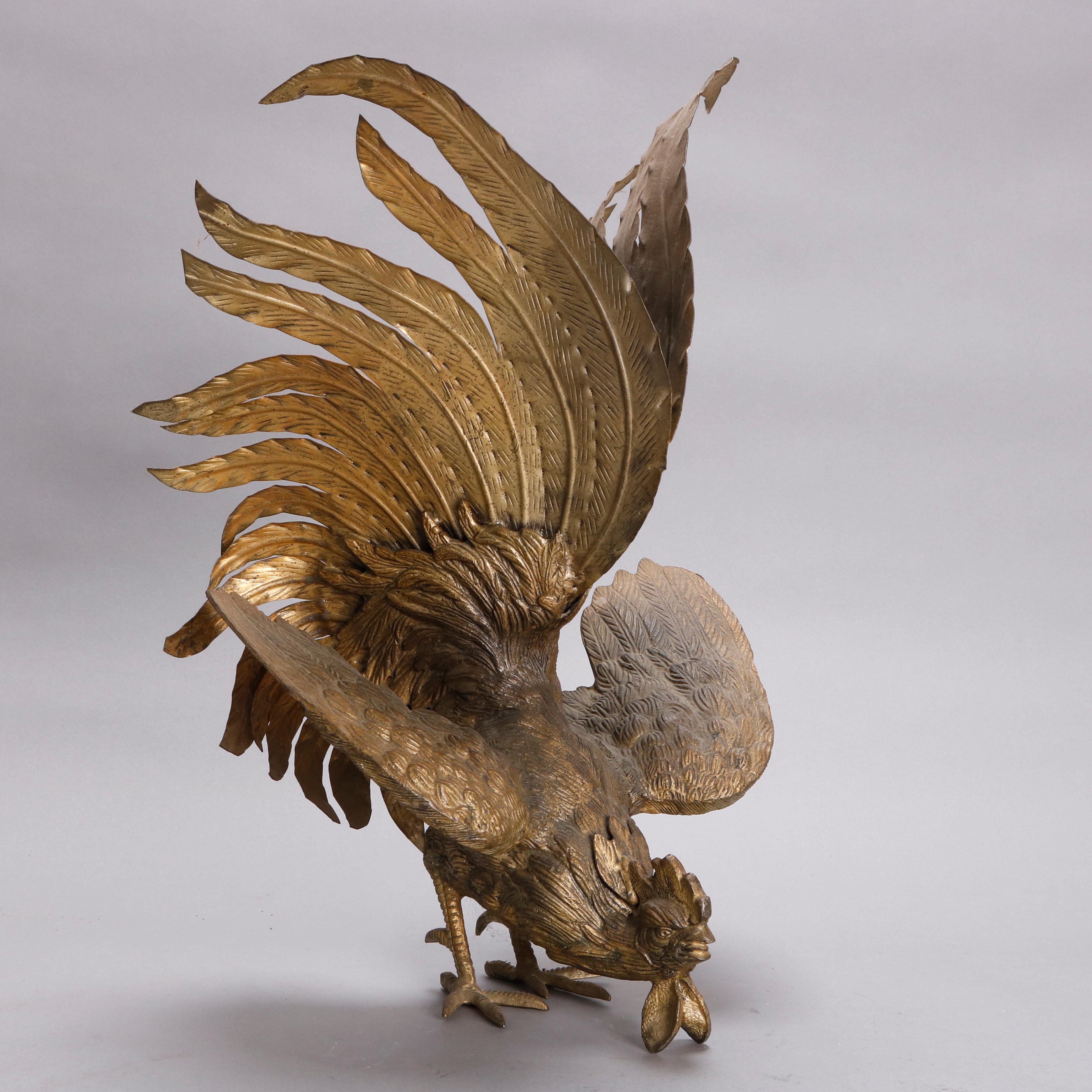 Vintage French Bronzed Metal Sculptures of Cock Fighting Roosters, circa 1930 3