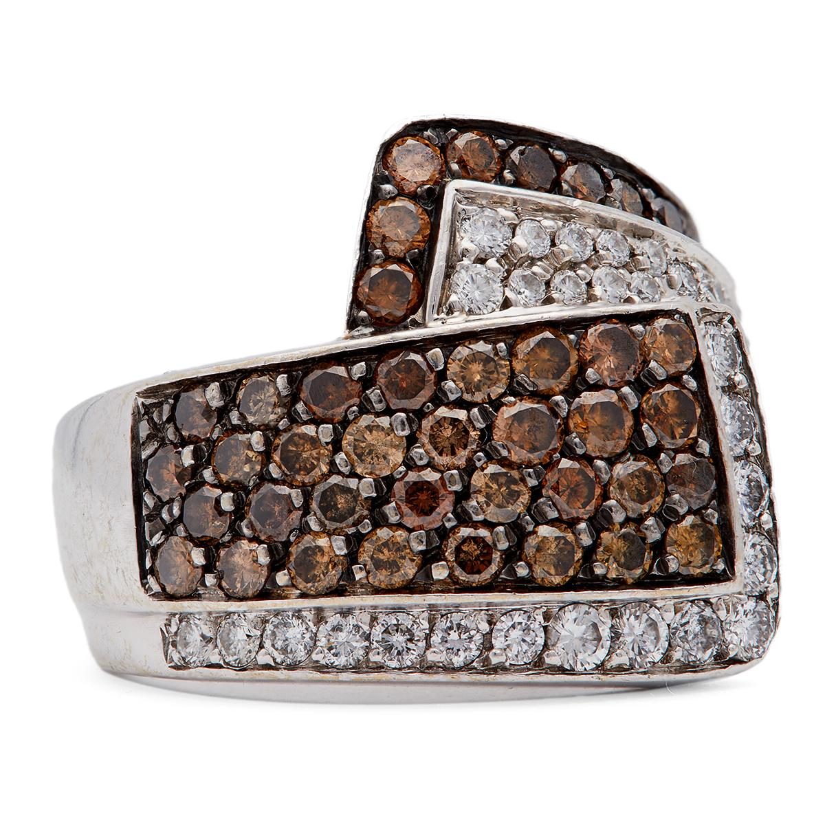 Women's or Men's Vintage French Brown Diamond 18k White Gold Wrap Ring