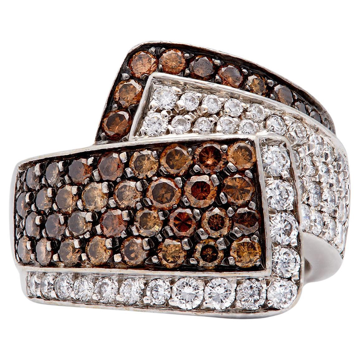 Vintage French Brown Diamond 18k White Gold Wrap Ring