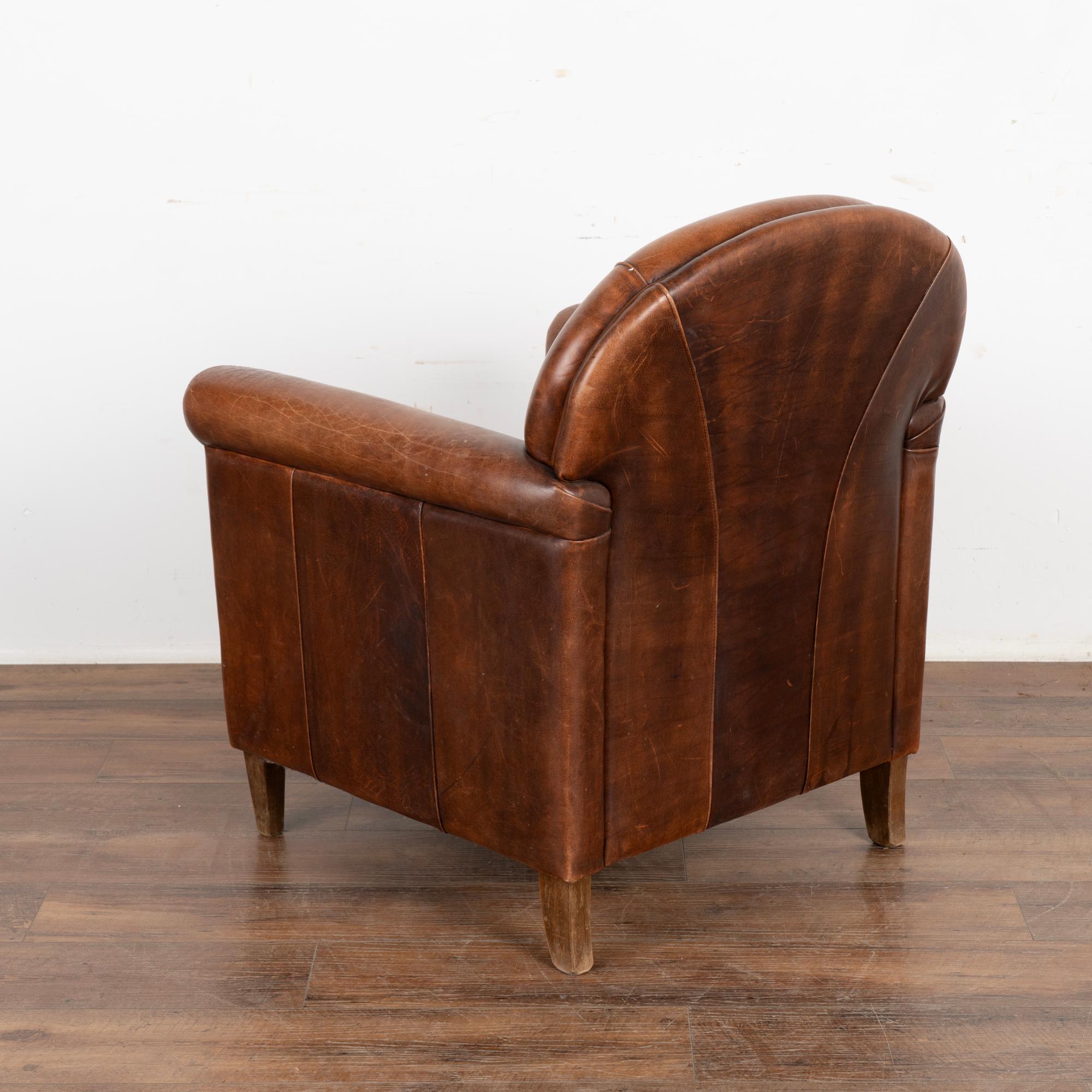 Vintage French Brown Leather Club Arm Chair, circa 1960 4