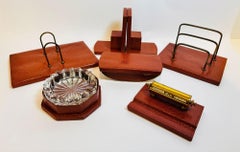 Vintage French Brown Leather Desk Set, Mid-20th Century