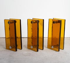 Vintage French Brutalist Amber Glass Push/Pull Door Handles, 1960s
