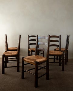 Vintage French Brutalist Dining Chairs by Georges Robert, 1950s, Set of 6