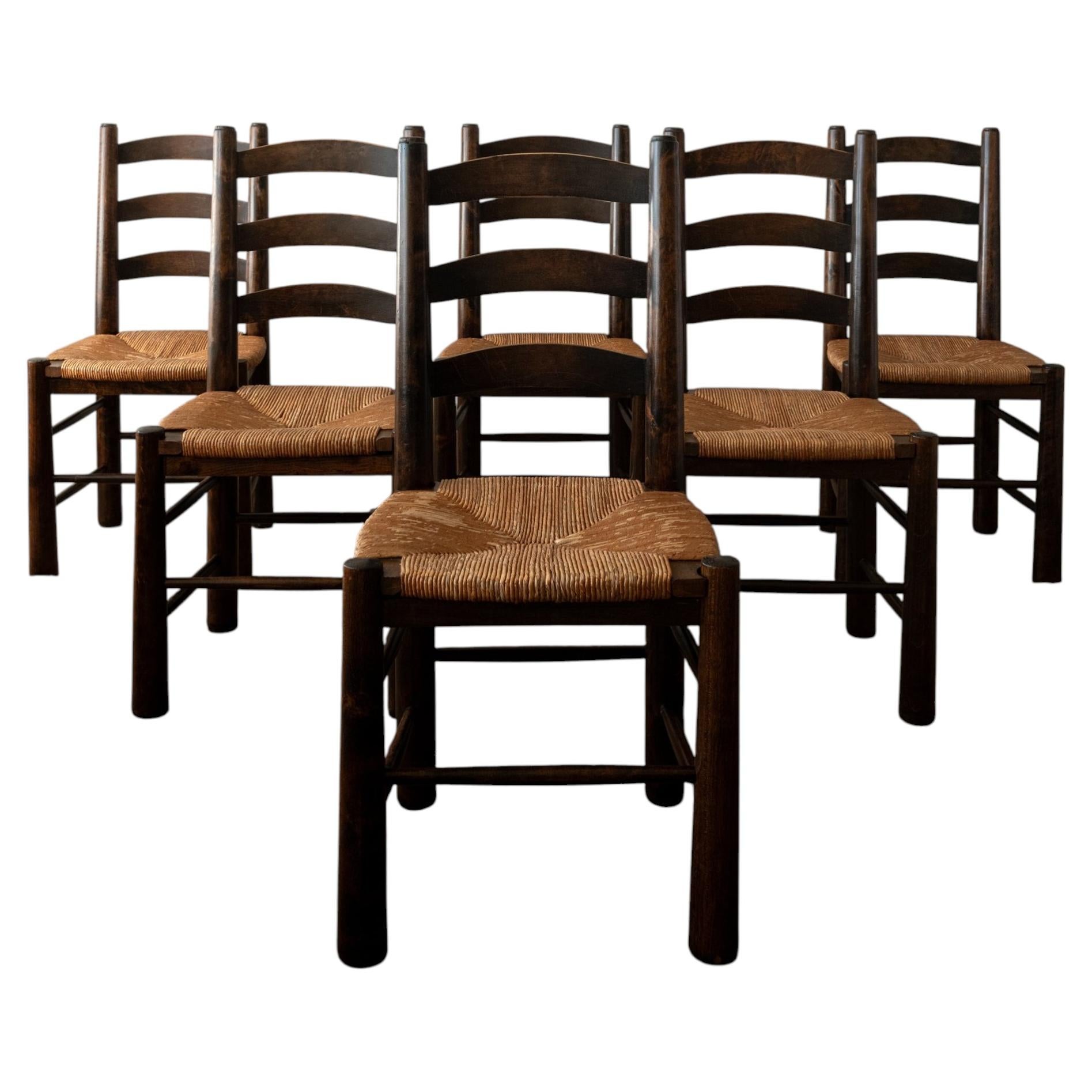 Vintage French Brutalist Dining Chairs by Georges Robert, 1950s, Set of 6