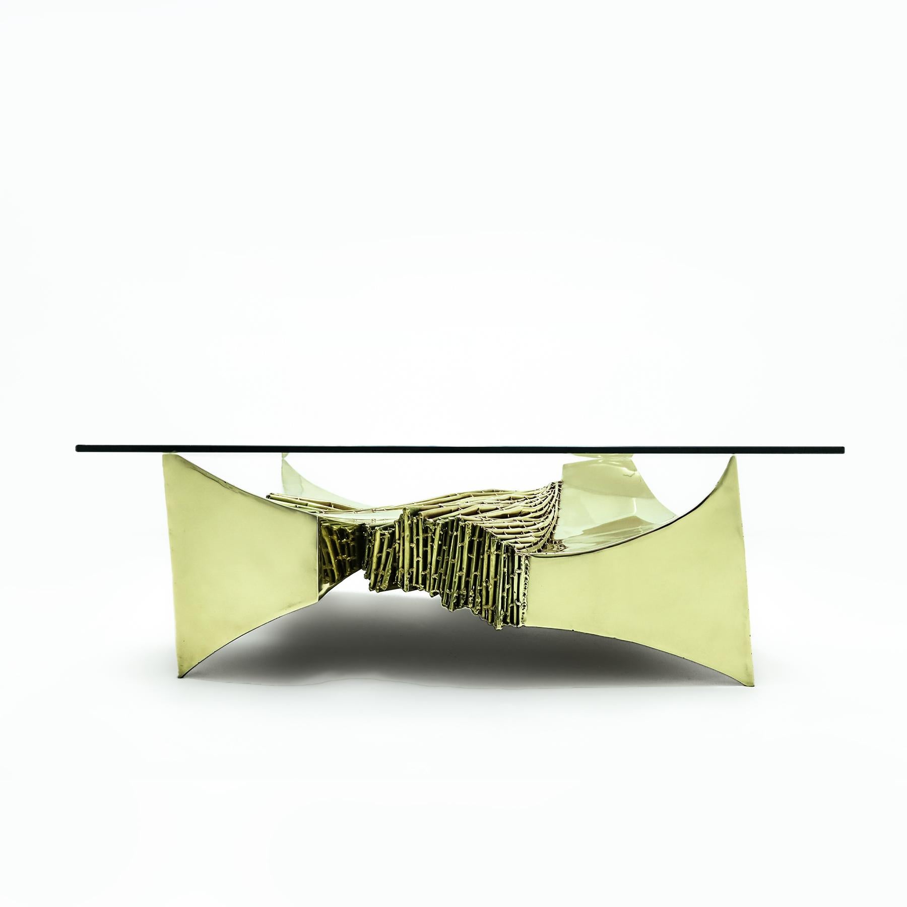Late 20th Century Vintage French Brutalist polished brass coffee table by Claude SANTARELLI, 1970s For Sale