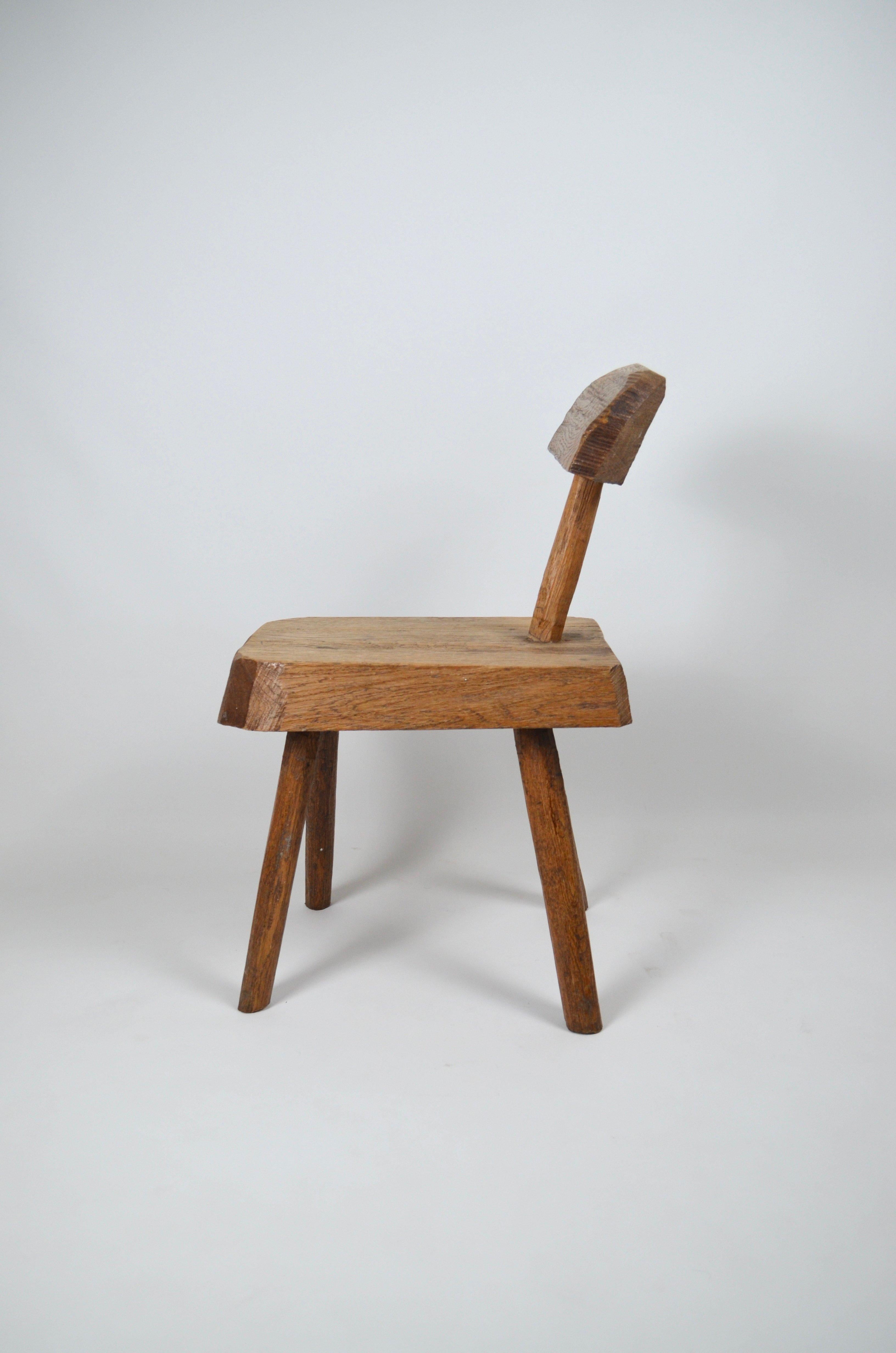 Late 20th Century Vintage french Brutalist Wooden Chair For Sale