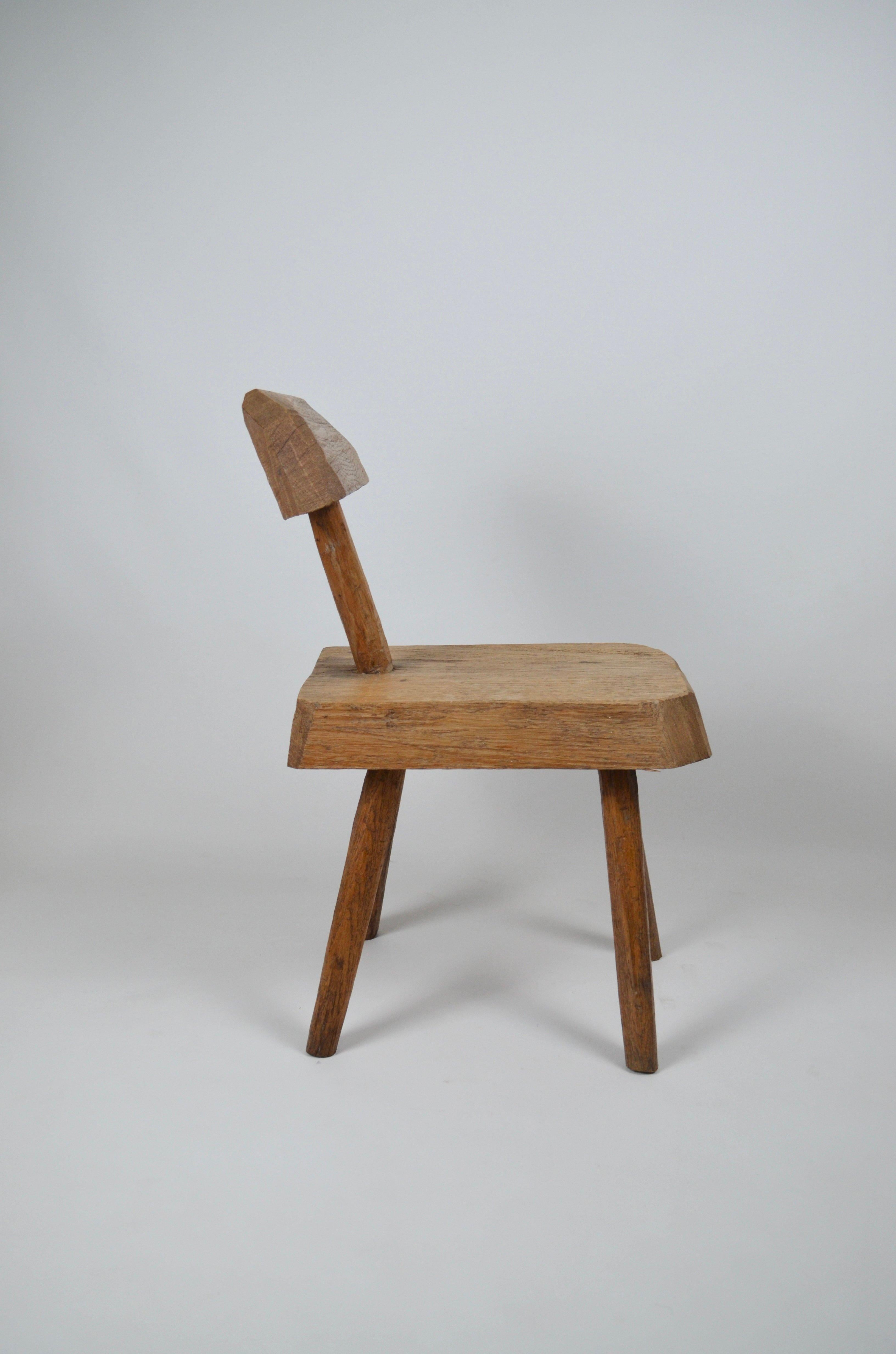 Vintage french Brutalist Wooden Chair For Sale 1