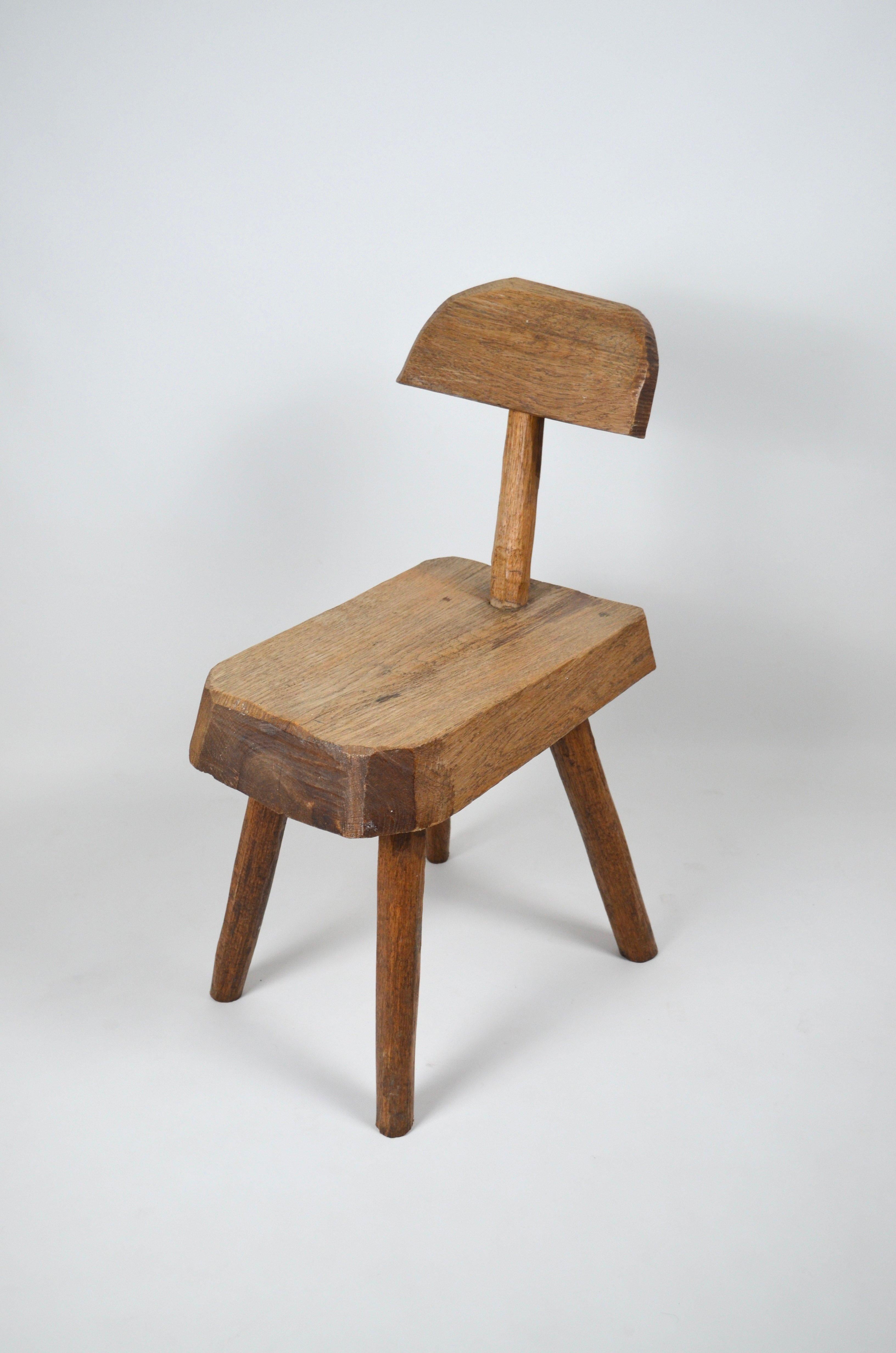 Vintage french Brutalist Wooden Chair For Sale 2