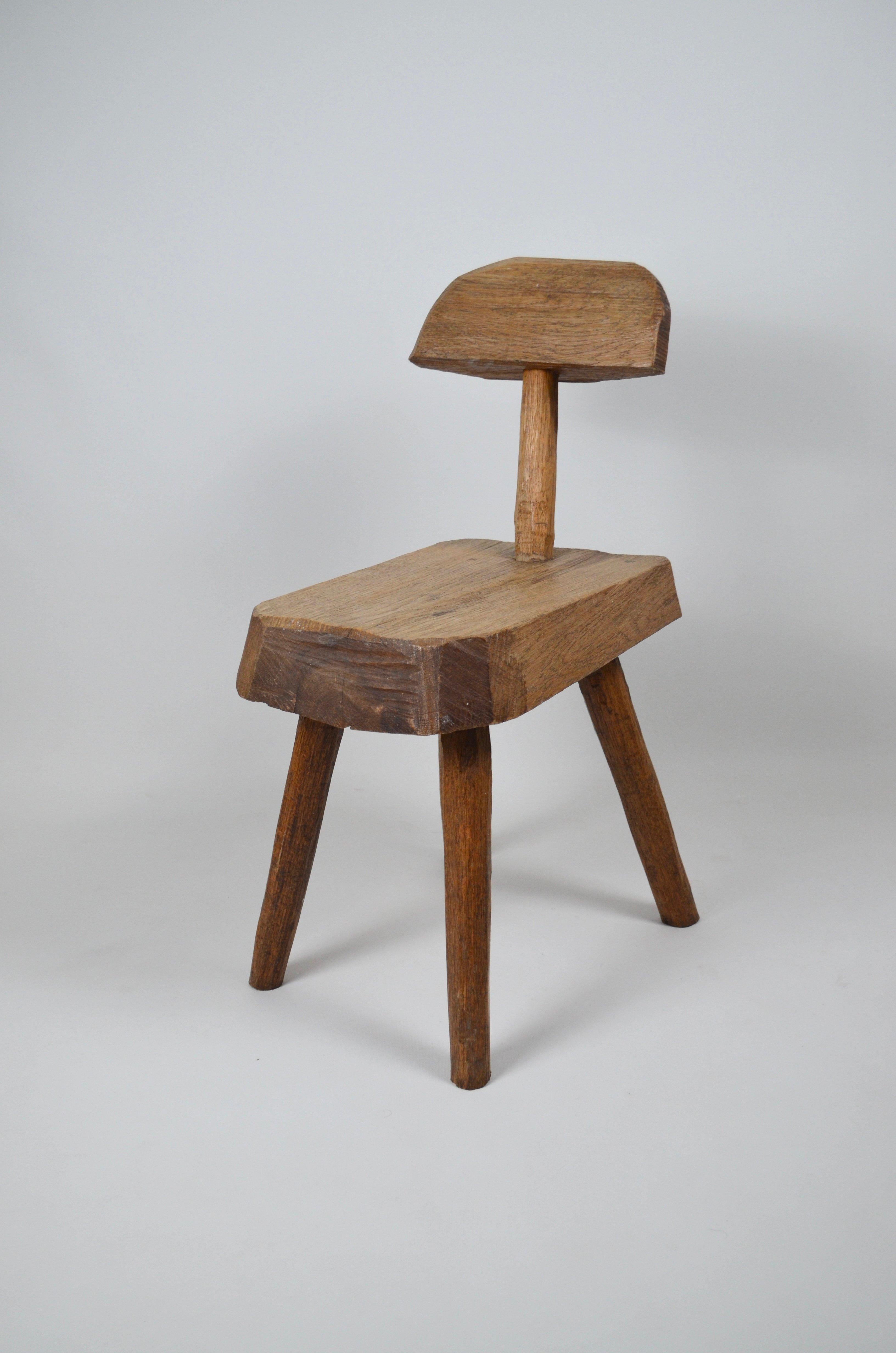 Vintage french Brutalist Wooden Chair For Sale 3