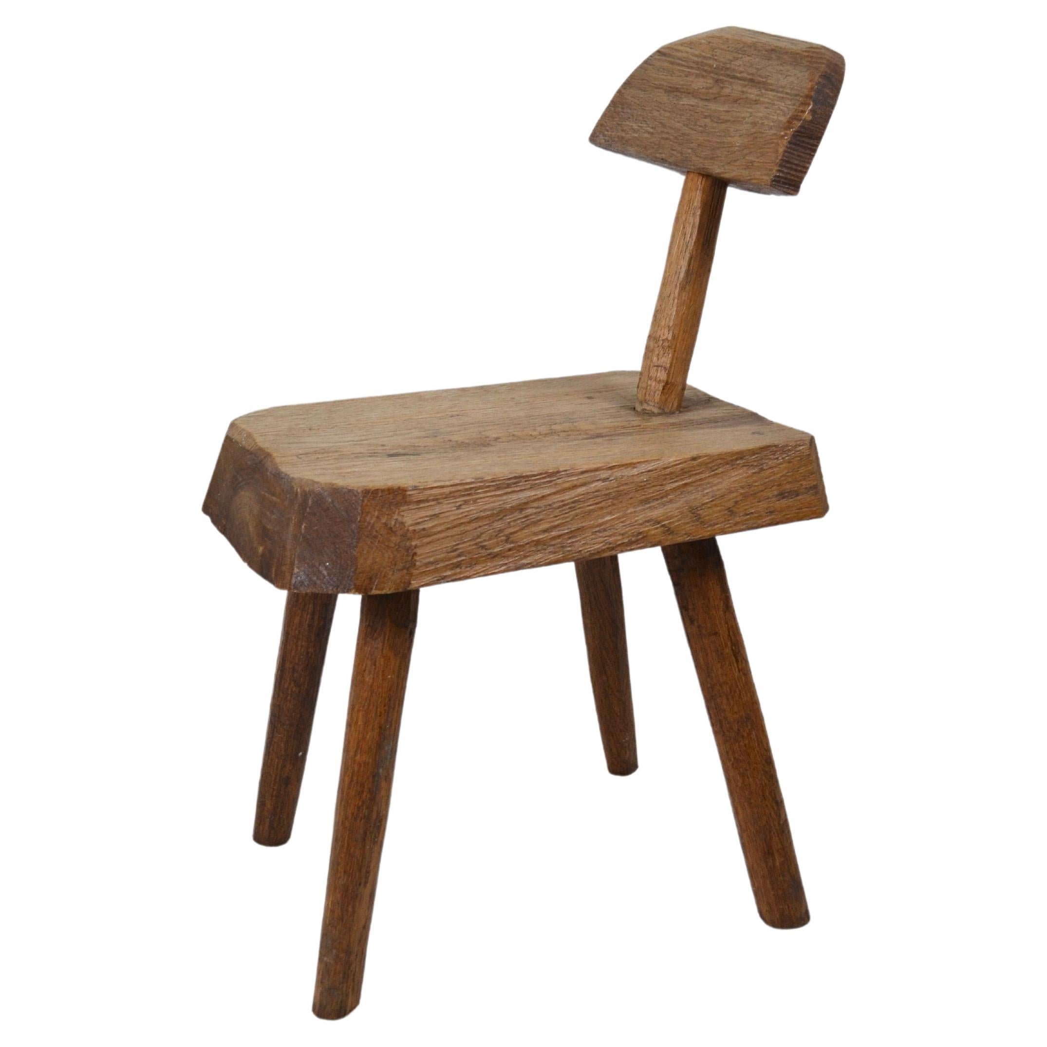 Vintage french Brutalist Wooden Chair For Sale