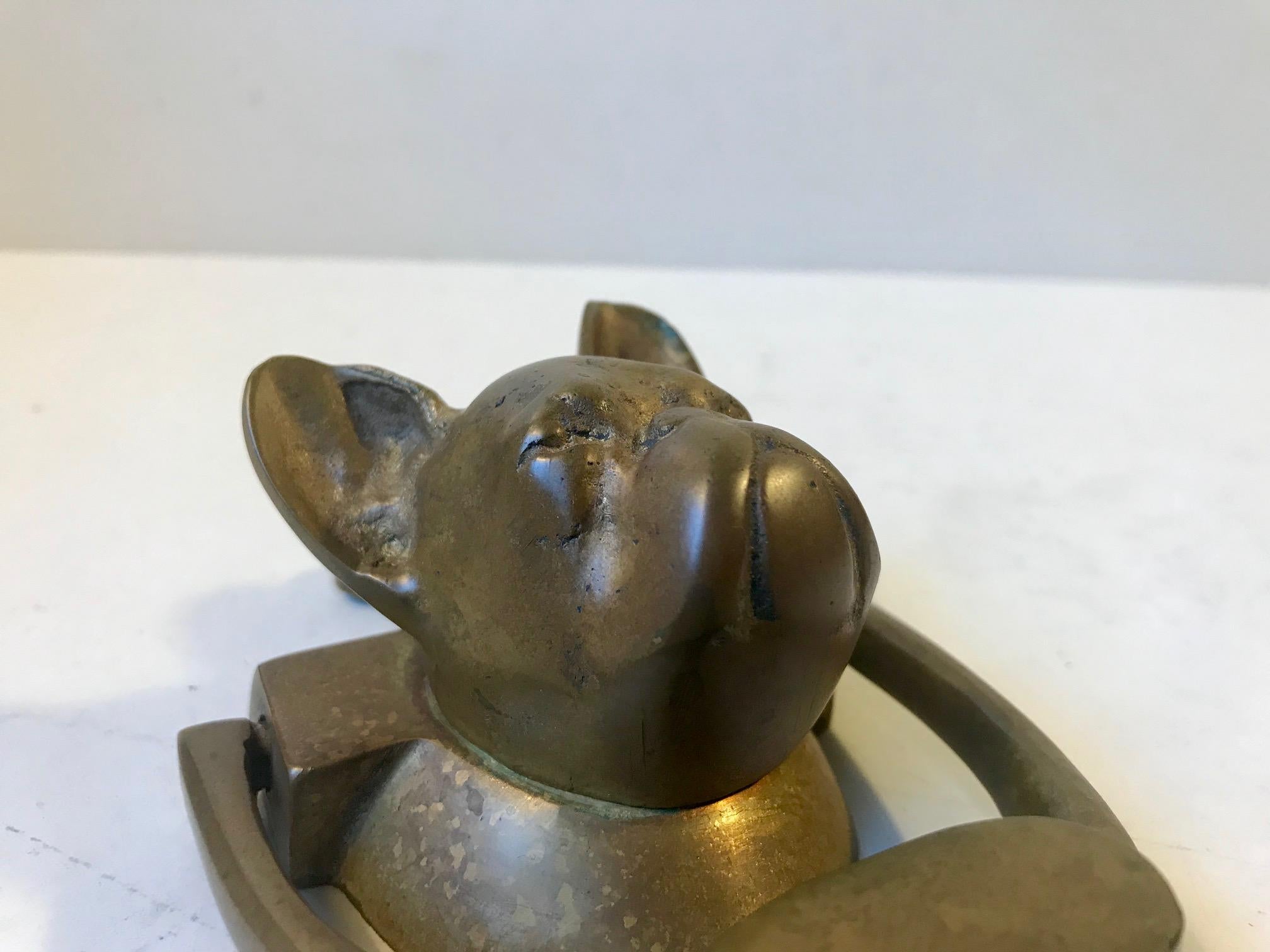 Mid-Century Modern Vintage French Bulldog Door Knocker in Bronze, 1950s