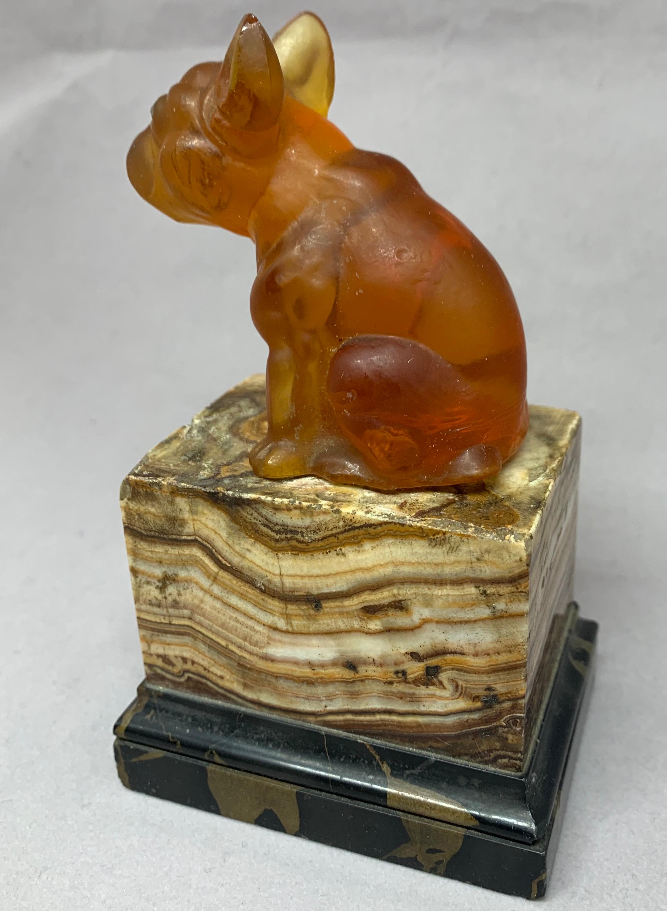 20th Century Vintage French Bulldog on Agate Base For Sale