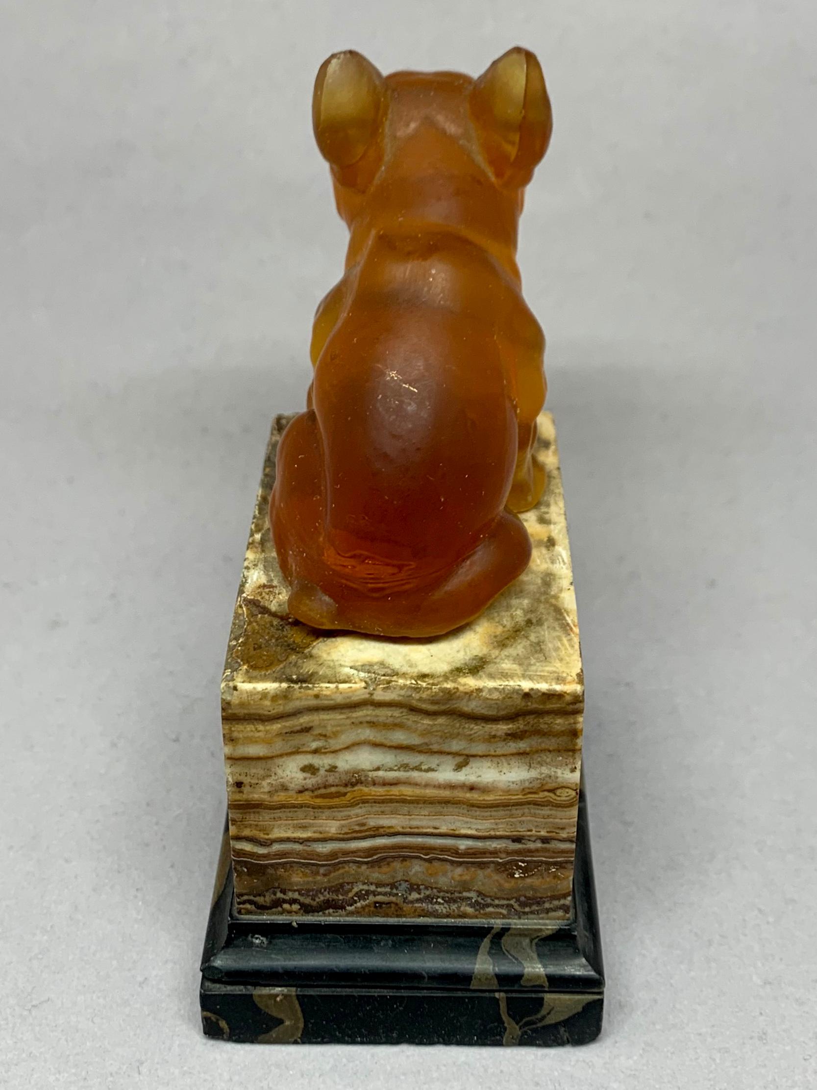 Vintage French Bulldog on Agate Base In Good Condition For Sale In New York, NY