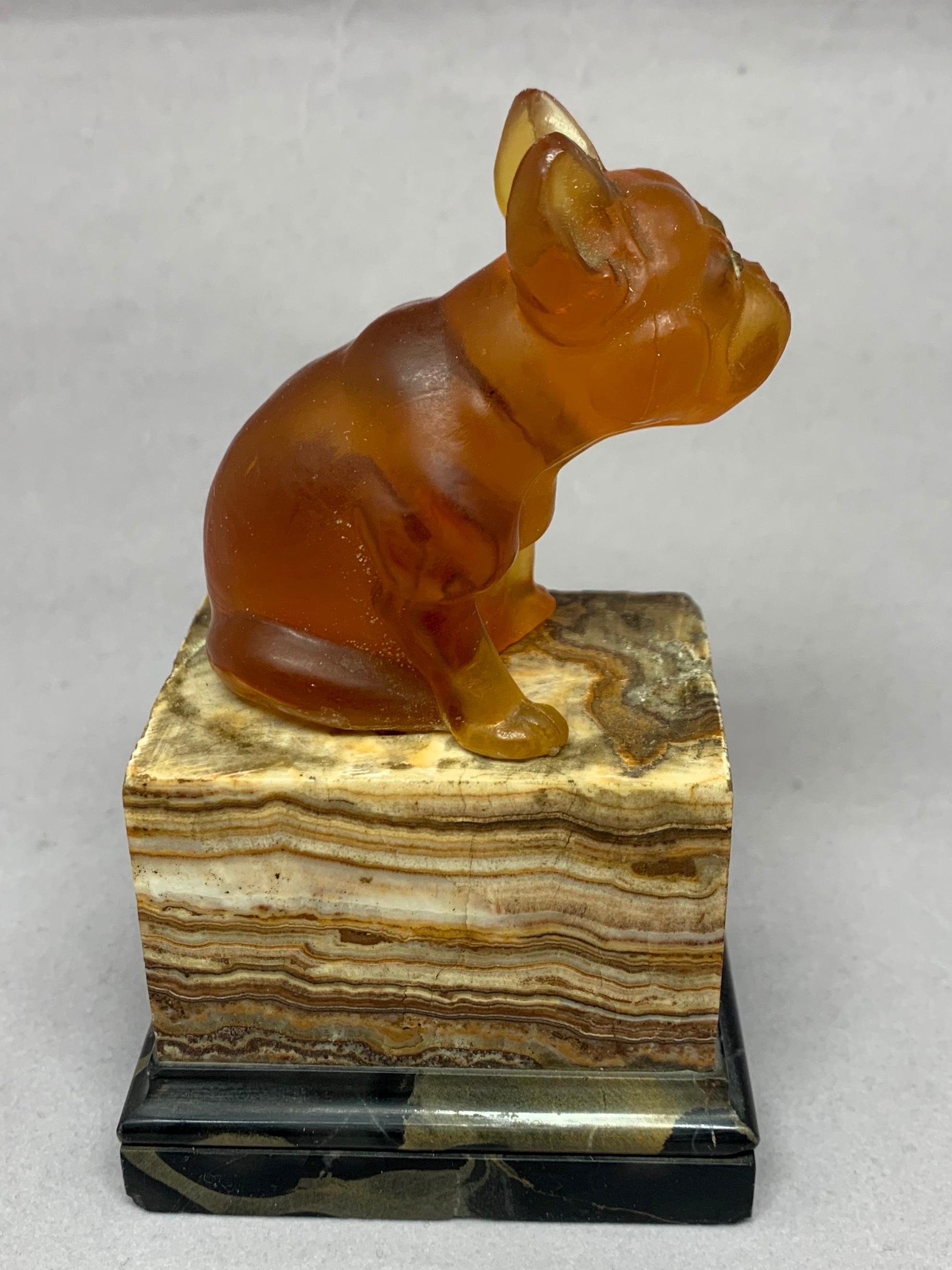 Italian Vintage French Bulldog on Agate Base For Sale