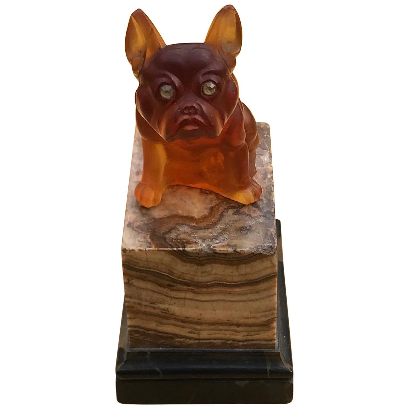 Vintage French Bulldog on Agate Base