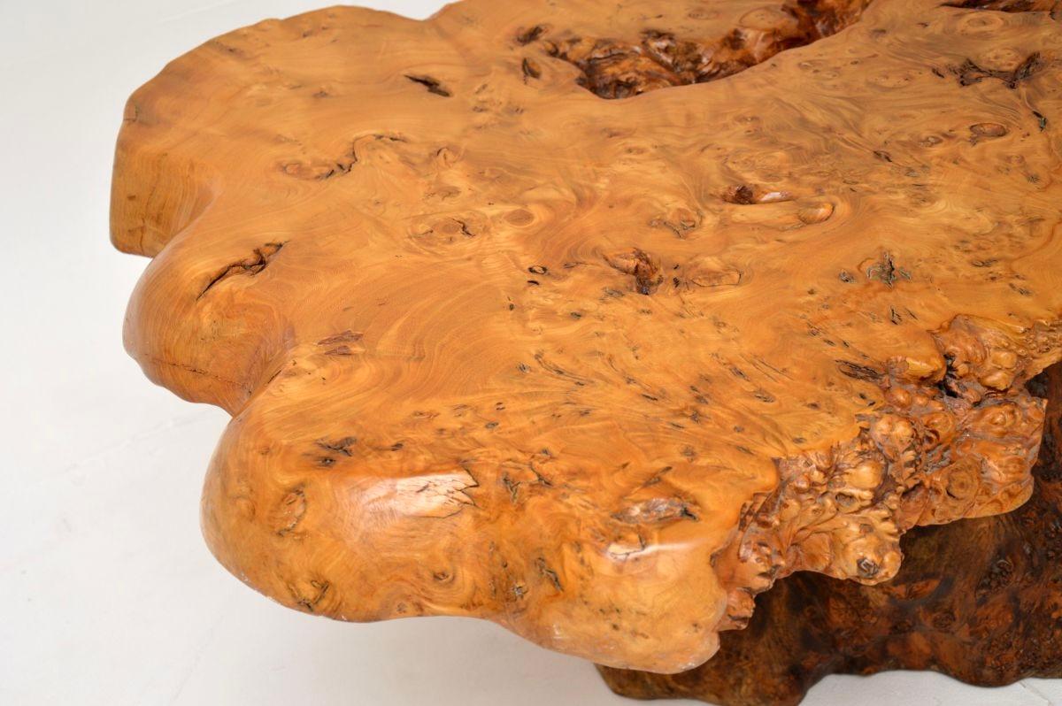 Table basse vintage en ronce de noyer française 2