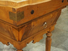 Vintage French Butcher Block Table with Backsplash, 20th Century