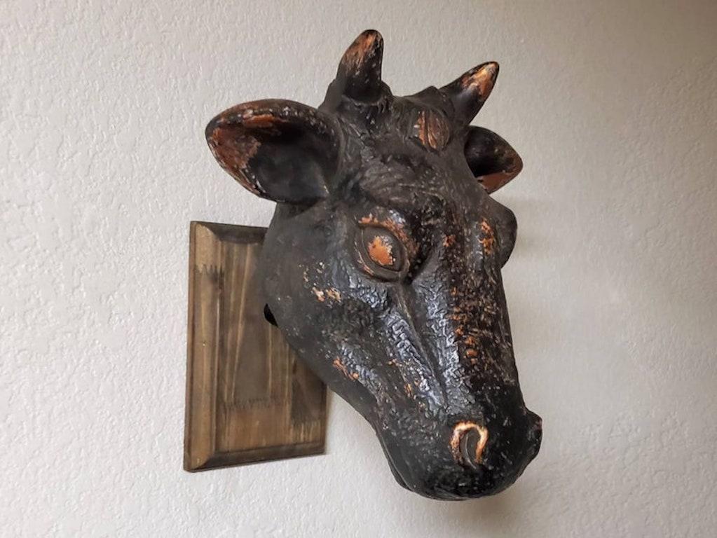 Vintage French Butcher Cow Head Sculpture In Good Condition In Forney, TX