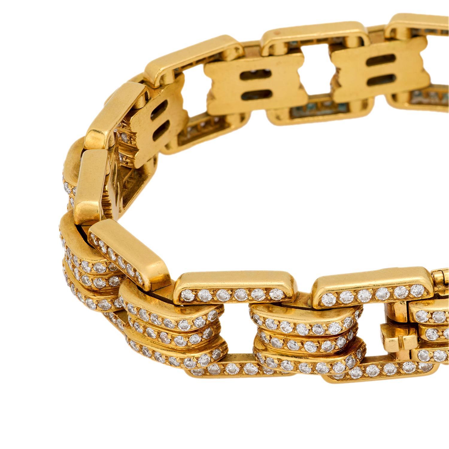 Modern Vintage French Bvlgari 10 carat diamond 18k yellow gold bracelet