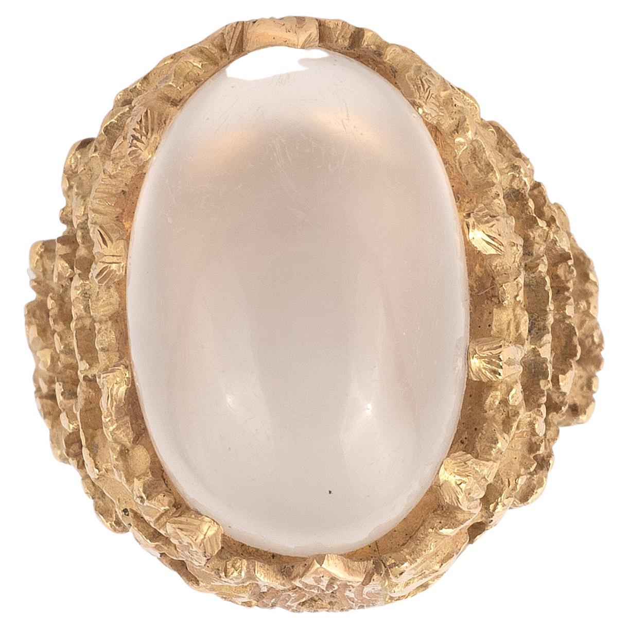 Anillo de vestir vintage francés con cabujón de piedra de luna Retro