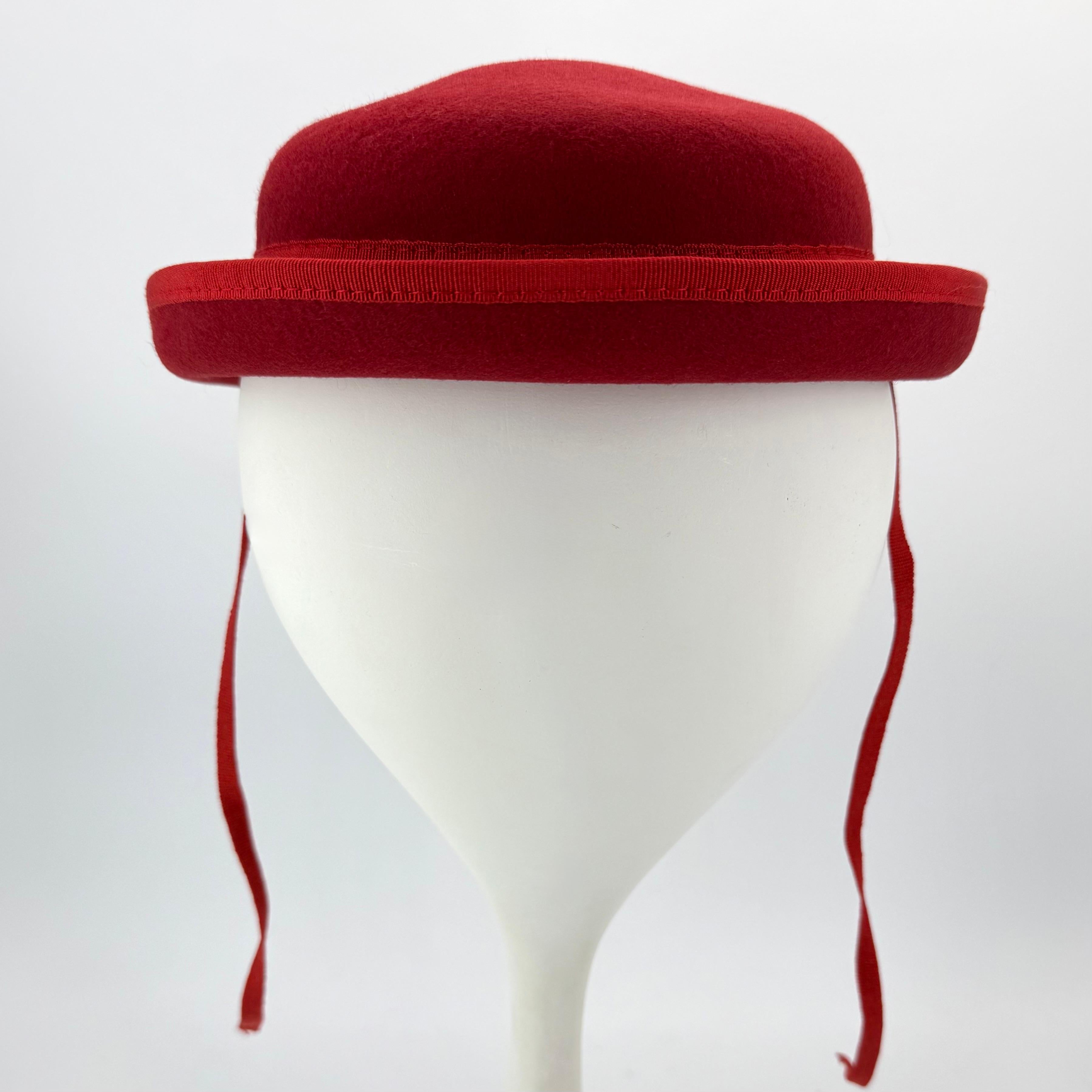 Vintage French Cacharel Red Hat with Ribbon For Sale 8