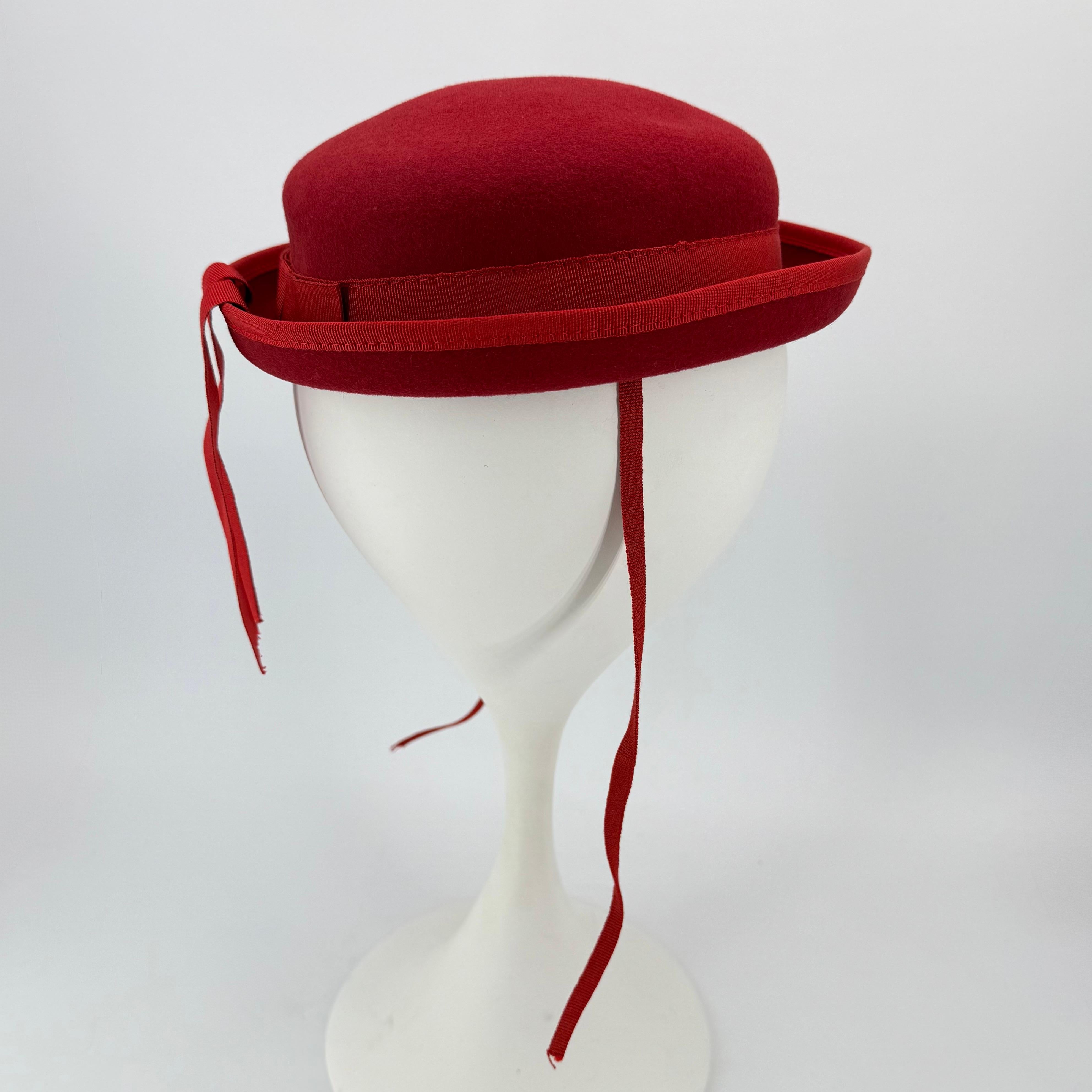 Women's or Men's Vintage French Cacharel Red Hat with Ribbon For Sale